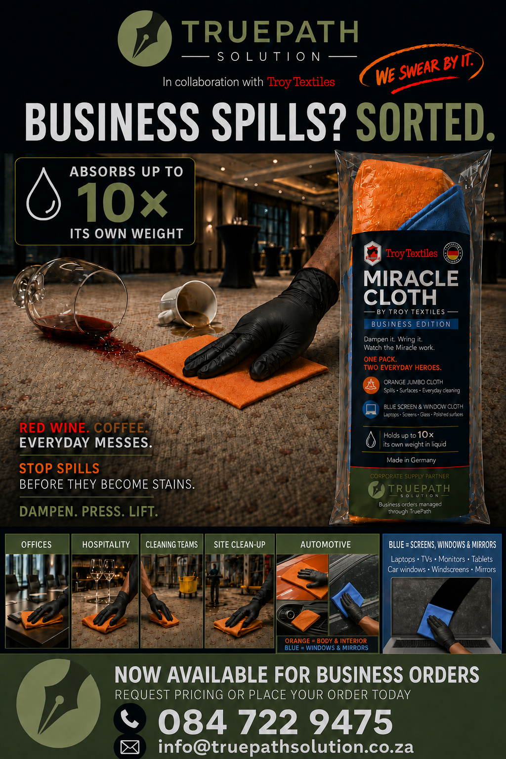 TruePath and Troy Textiles Miracle Cloth business flyer